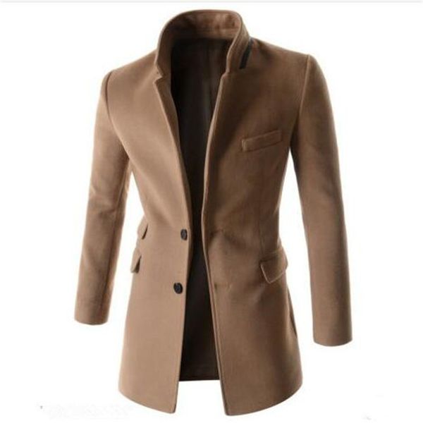 

new mens overcoat men mid long slim trench coat men solid trench slim fit business coat ,-2xl, Tan;black