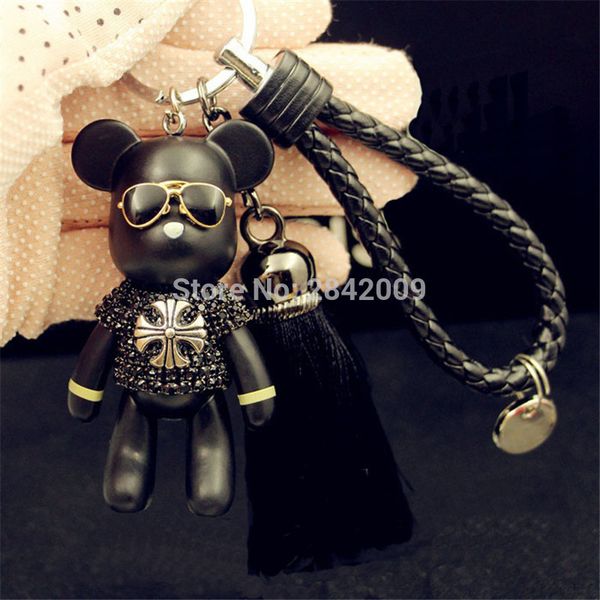 

Leather Strap Tassel Bomgom Bear Keychains Handmade Rhinestone Crystal Popobe Gy Bear Key Ring Holder Car Key Chains