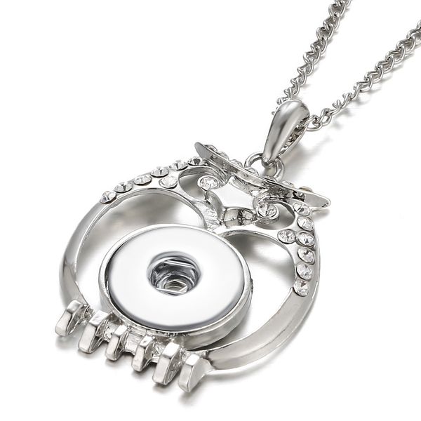 

new styles snap button jewelry rhinestone owl 18mm ginger snap button necklace for women jewelry, Silver