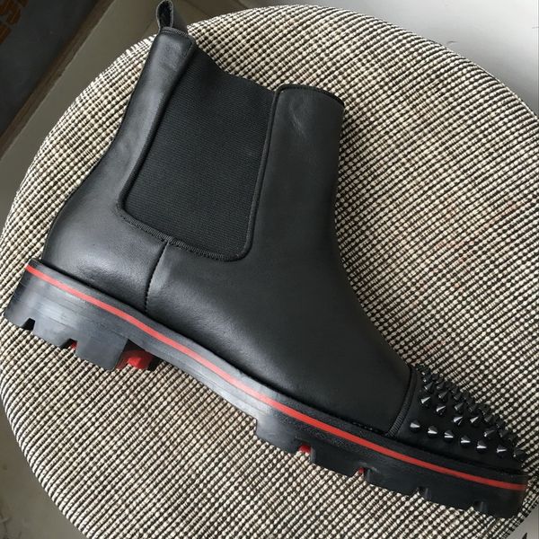 

Новое поступление дизайнер мужской черный натуральная кожа с шипами носком ботильоны, фирменные красные снизу кроссовки зимние высокие топ повседневная обувь 39-46