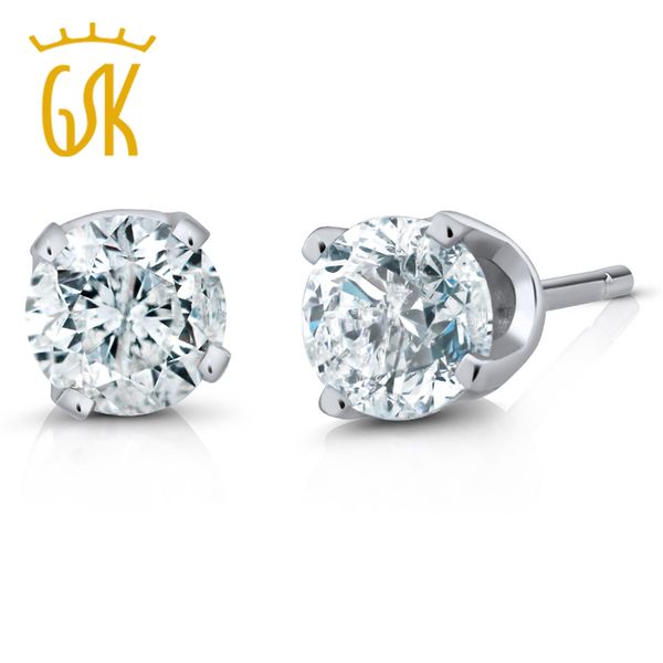 

gemstoneking igi certified diamond-jewelry 1/4 ct round cut genuine diamond 14k white gold wedding stud earrings for women, Golden;silver