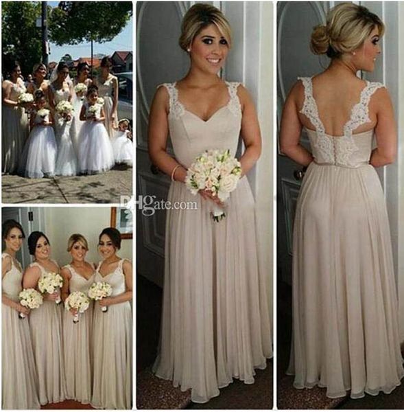 

2017 дешевые шампанское длинные платья невесты с ремешками милая кружева шифон длина пола спинки платья невесты быстрая доставка, White;pink