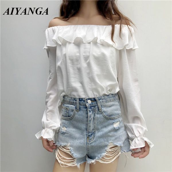 

off shoulder white blouses women slash neck long sleeve shirts big size casual shirt female loose blouse 2018 autumn