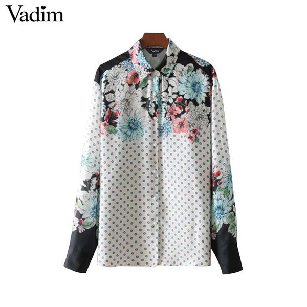 

vadim vintage floral polka dot print loose shirts long sleeve pleated blouses female fashion brand oversized blusas lt2736, White
