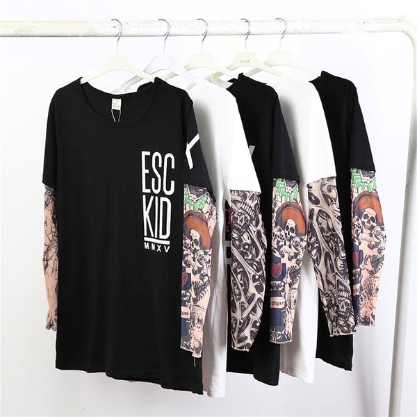 

father and son matching t shirts tattoo print long sleeve t shirt toddler kids tees boys t-shirts cotton men clothes family look, Blue