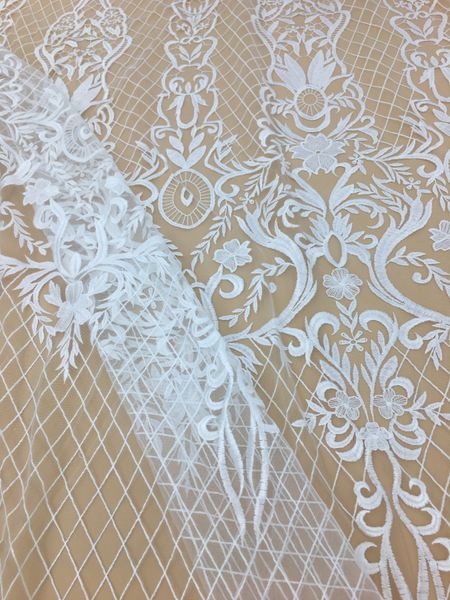 

floral lace bridal embroidery luxury fabric dress wedding veil lace diy prom dress fabric tulle lace by 5 yard, White;gold