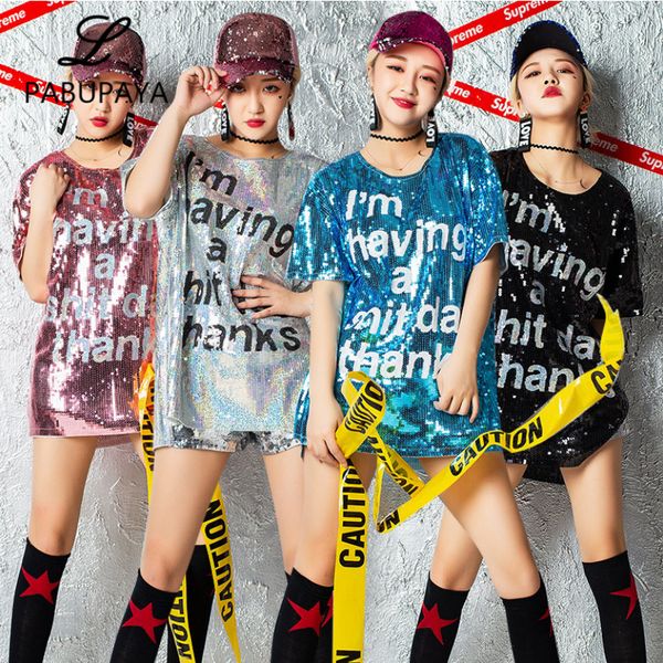 

hello528shop i am having a shit day - fashion ds jazz performance costumes street dance letters large size long sequins for women, White