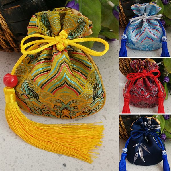 

handicrafts tassel floral silk brocade gift bags for jewelry packaging bags pouch small satin drawstring pouches sachet 2pcs/lot, Pink;blue