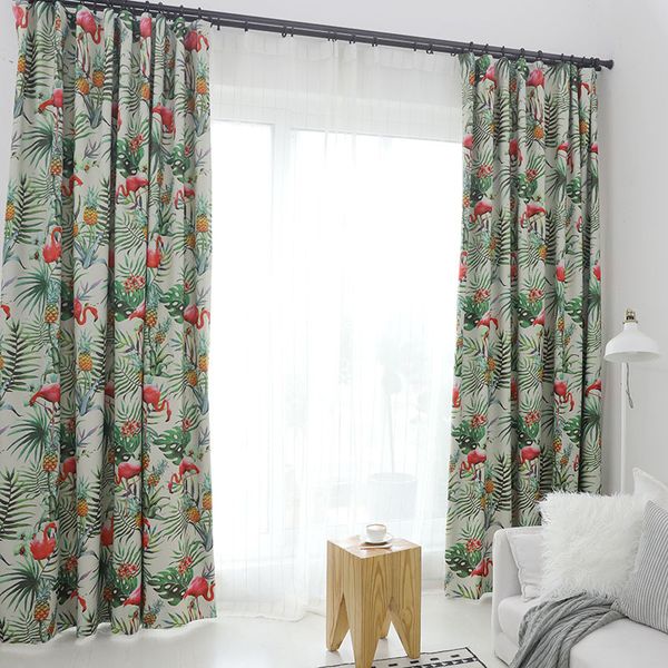2019 Green Tropical Leaves Flamingos Blackout Printed Curtain For