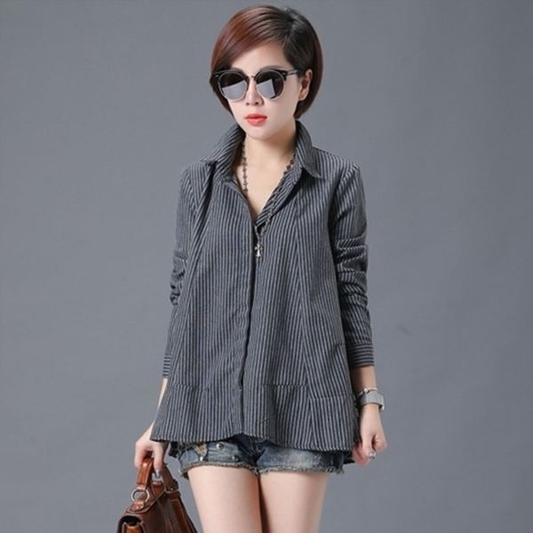 

new design women spring autumn style blouses shirts lady casual long sleeve turn down collar striped blusas dd1914, White
