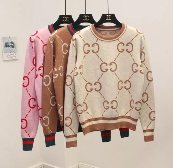 

2018 round collar g letter brand tyle women fa hion triped printed long knitted pullover weater