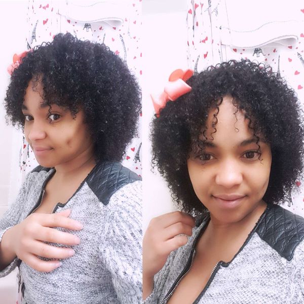 Bom afro curto crespo kinky brasileiro do cabelo Africano Ameri Simulação Cabelo Humano afro curly peruca para as mulheres em estoque