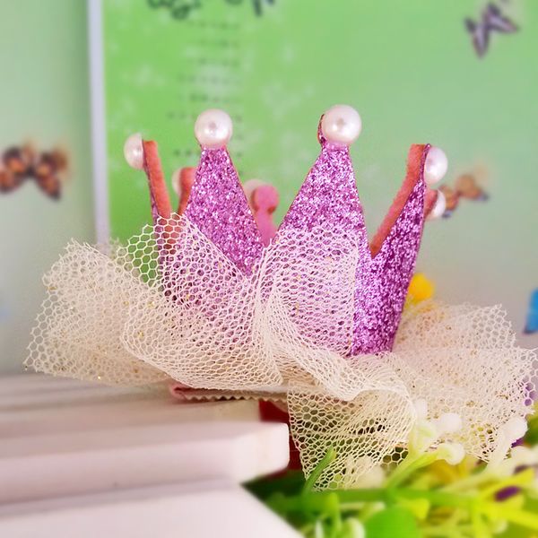 

halloween gift girls yarn hair accessories pearls crown shaped fabric hairpins bb christmas dancing party princess hair clip 10pcs, Golden;silver