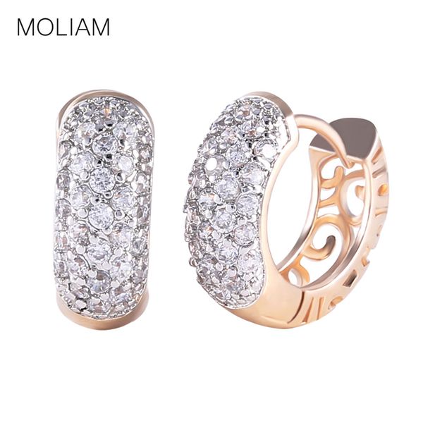 

whole salemoliam women earings 2016 fashion white shinning zirconia huggie hoop earing brinco earrings mle133, Golden;silver