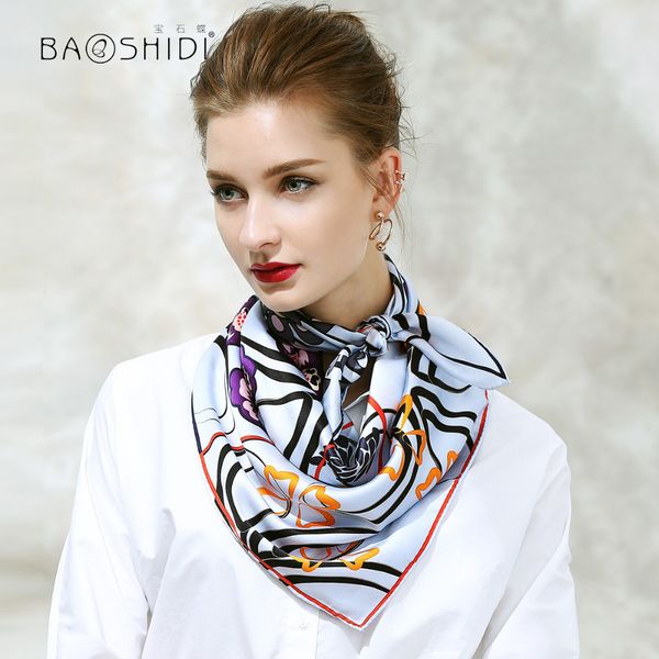 

baoshidi]2017 autumn new arrival 100% silk 16m/ thick 90*90cm square scarf,r muslim hijab fashion scarves women, Blue;gray