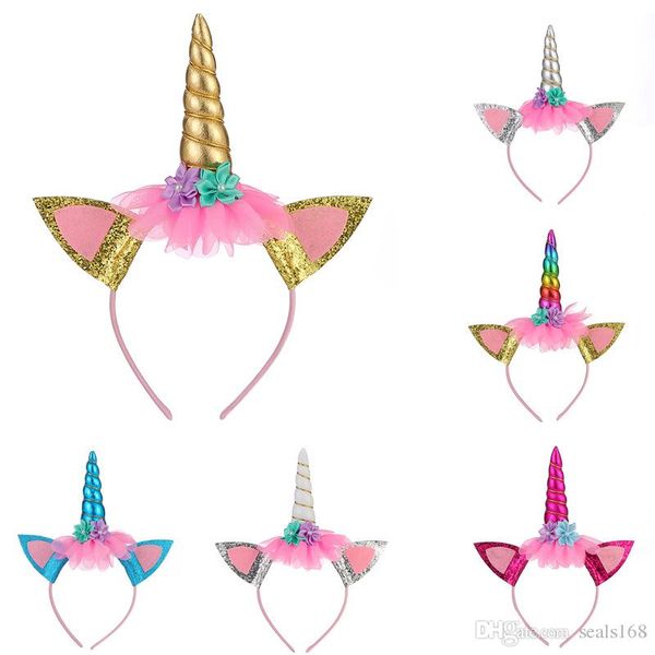 

baby unicorn headbands glitter sequin flower hair band kids girl animal rabbit hair sticks xmas cosplay hair accessories birthday hh7-1546