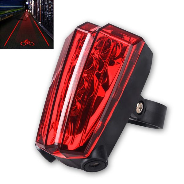 

safety warning bike laser taillight 3 modes 5 led +2 laser bicycle rear lamp 2 modes red cycling projector light