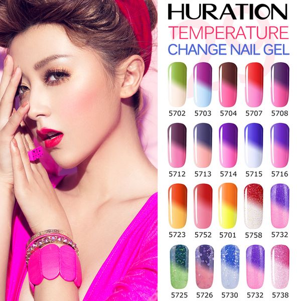 

huration 8ml nail temperature changing black bottle 8ml gel nail polish 29 color uv led semi permanent soak off gel varnish art, Red;pink