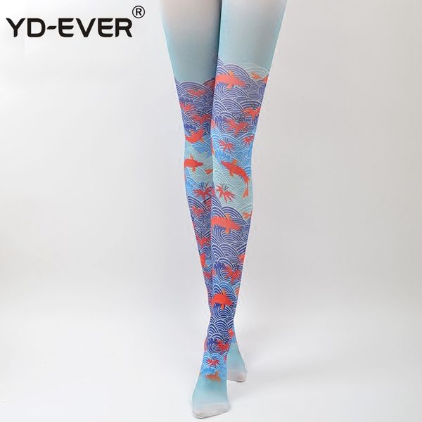 

yd-ever women tights spray carp printing pattern woman girl trend online celebrity stockings molding hips bottoming pantyhose, Black;white