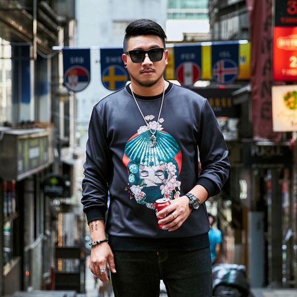 

2018 gxxh autumn and winter brand long-sleeved sweater men's round neck print pullover more size xxl-6xl 7xl, Black