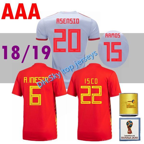 

thailand camisetas de futbol asensio morata espana spain soccer jerseys world cup 2018 ramos iniesta football shirt camisa maillot de foot, Black;yellow