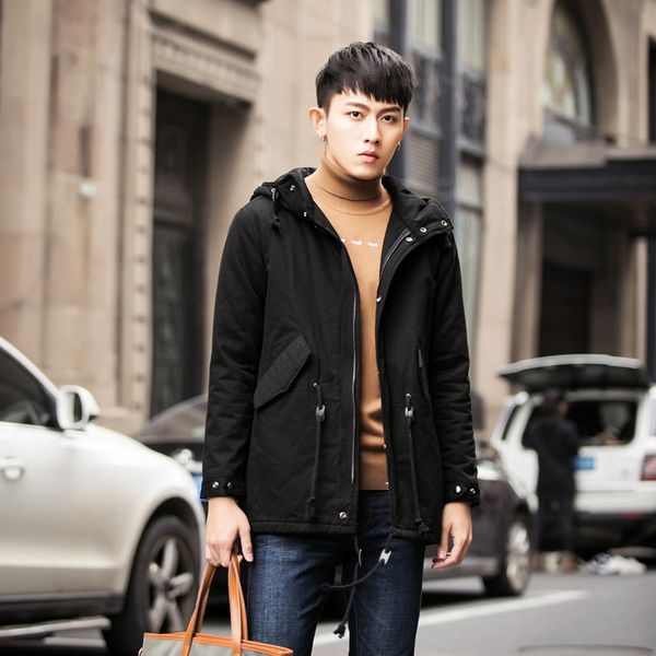 

mixcubi winter korean style warm waist drawstring design padded coat men casual loose warm padded jackets overcoat for men m-5xl, Black