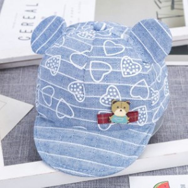 

hatgud tylzt new cotton cartoon peach heart small bear kids baseball hat fashion outdoor boy girls peaked cap fit for 0-6 months, Blue;gray