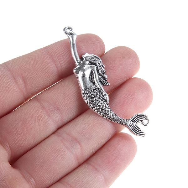 

55*15mm alloy mermaid connector beads pendants diy bracelet bangle keychain jewelry making mermaid pendants accessories 10pcs, Bronze;silver