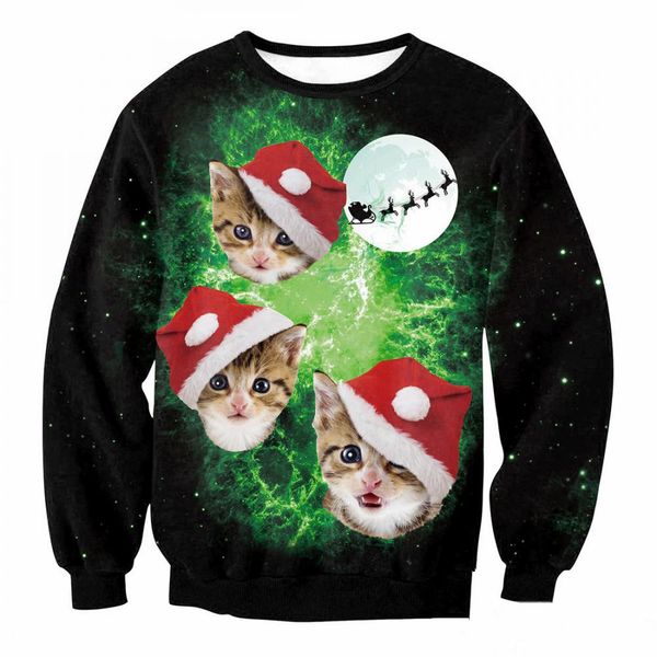 

новая мода с рождеством милые кошки со шляпами прохладный толстовка толстовки мужчины женщины 3d печати горячий стиль уличная одежда рукав о, Black