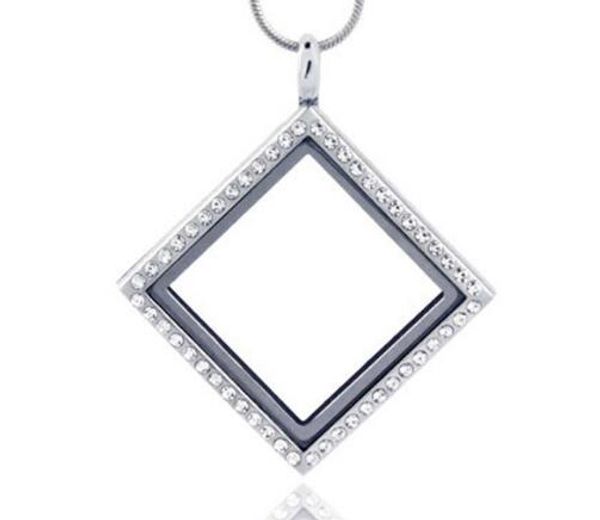 

10pc/lot diy new silver prismatic floating charm locket necklace magnetic glass floating charms pandent 30*30mm snake chains for free