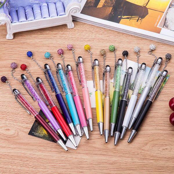 

100 pcs colorful stylus crystal diamond rainbow ballpoint pen stationery office school ballpen novelty gift can customize logo, Blue;orange