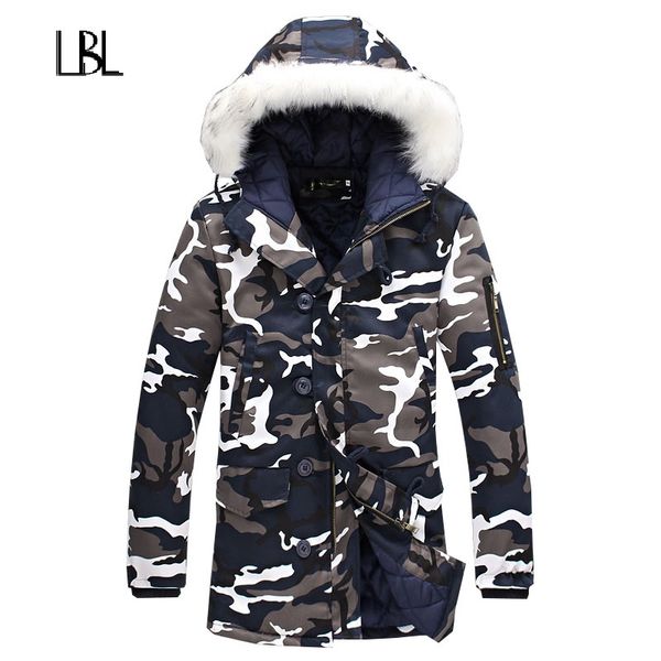 

camouflage winter jacket men armygreen long thick men's parka warm man women couples fur collar outwear casual overcoat 2018 new, Black