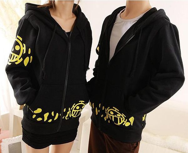 

anime one piece shichibukai trafalgar law jacket hooded casual sweatshirt hoodie, Black