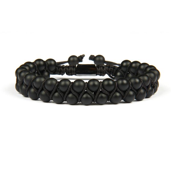 

bracelet homme double beaded 6mm matte agate & black onyx natural stone beads macrame friendship bracelet nice gift quality, Golden;silver