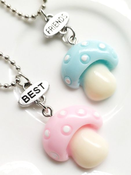

children friends cute resin simulation pink blue mushroom pendant bff 2 necklace friendship jewlery gifts for kids 10 set, Silver