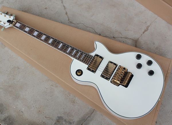 

wholesale white electric guitar with rosewood neck, golden hardware, floyd rose, black required, offering customized services