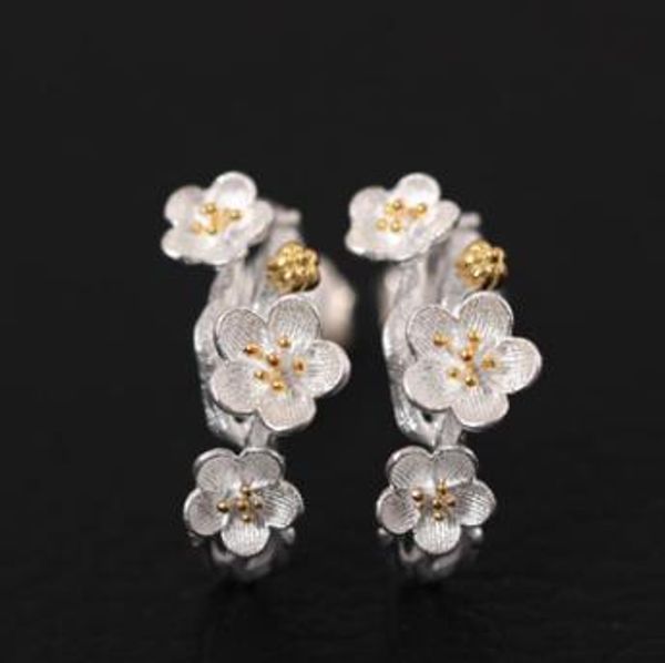 

925 silver retro art plum branch earrings female models beautiful flowers antique temperament earrings