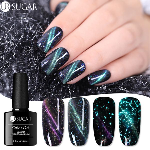 

ur sugar luminous 3d cat eye gel polish magnetic glitter starry gel lacquer 7.5ml soak off uv varnish black based need diy, Red;pink