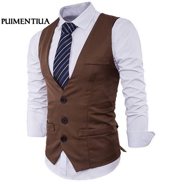 

men's slim suit vest single row three button lapels solid color gentleman male vest puimentiua ff, Black;white