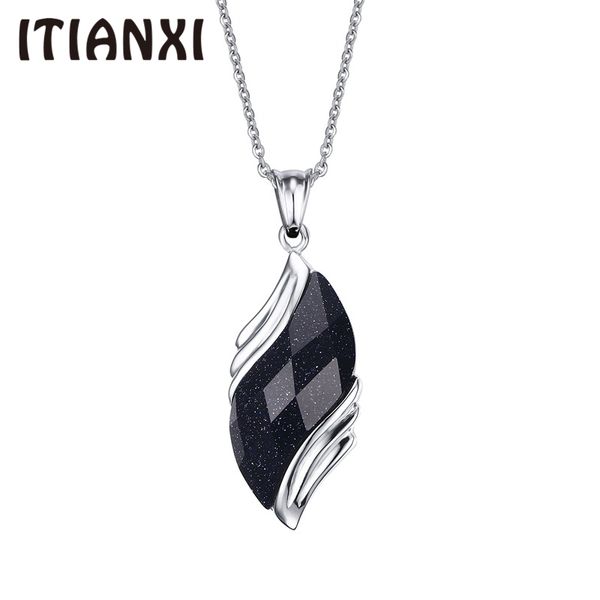 

itianxi jewelry angel eye black onyx stone inlaid pendant choker stainless steel 50cm chain necklace gent