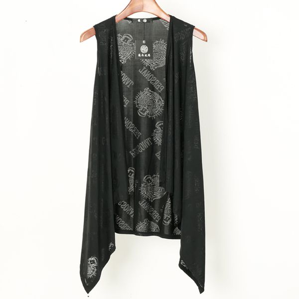 

2018 new men's clothing hair stylist gd fashion street middle long shawl cloak thin vest cardigan plus size singer costumes, Black;white