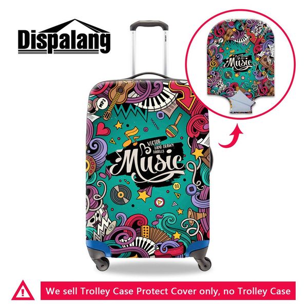 

musical note pattern women traveling baggage bags cover spandex luggage protector covers for 18-30 inch suitcase washable cover, Black