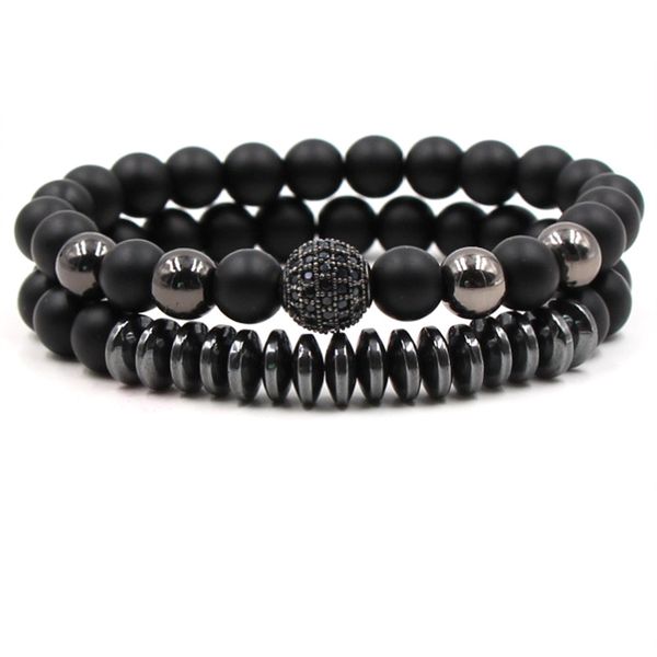 

натуральный камень 10 мм черный циркон микро-шар набор эластичный браслет 2 набор, Black