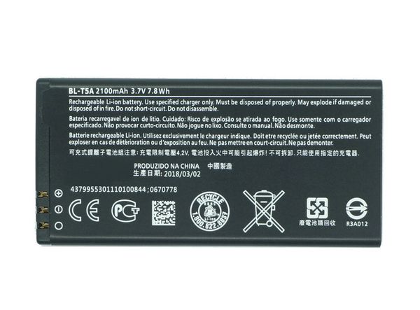 

1x 2100mAh / 7.8Wh BL-T5A / BL T5A / BLT5A Сменный аккумулятор для телефона Nokia Microsoft Lumia 550 Lumia550