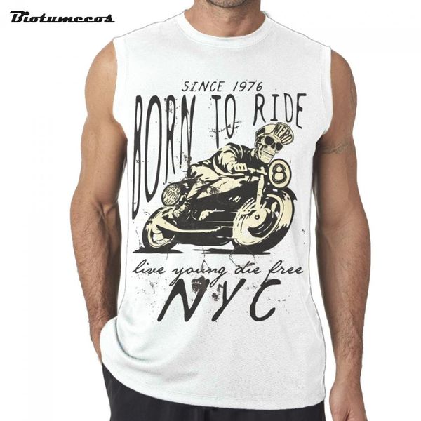

men sleeveless t-shirt fashion brand tank undershirts born to ride skull riding motorbike printed mens summer vest mwk206, White;black