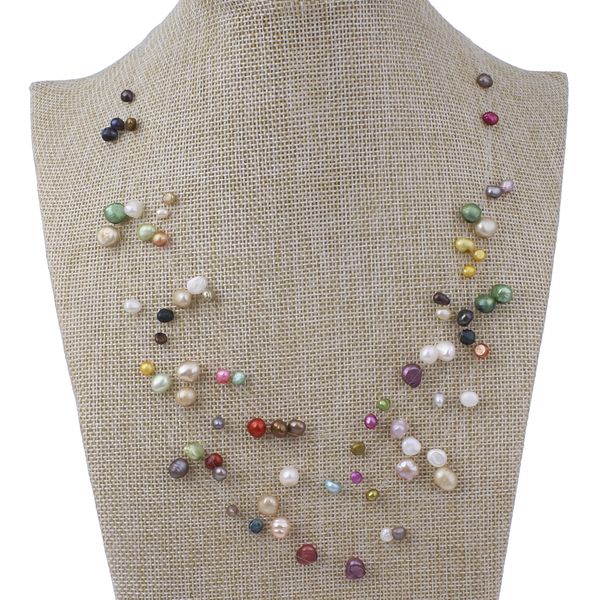 

whole salewedding jewelry bridal real natural freshwater pearl necklace multi colored 3-8mm loose pearl multilayer choker necklace, Golden;silver