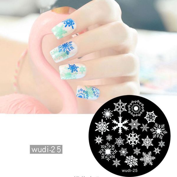 

round nail stamping template cute snowflake star sky manicure nail art diy stamp plate stencil, White