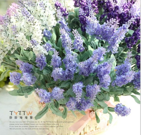 All'ingrosso-11 pezzi romanticismo 10 teste di fiori decorativi di lavanda di seta artificiale per la festa di nozze e la decorazione della casa 3 colori