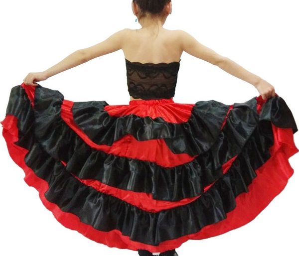 

stage wear spanish dance girl costume dress red black skirt for children shawl dancing dresses girls bellydance flamenco, Black;red