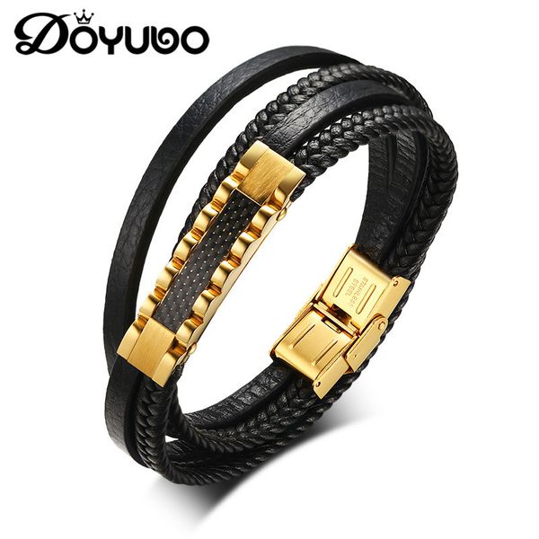 

doyubo punk style carbon fiber super fiber bracelet for men stainless steel black leather bangles trendy male accessories dd060, White